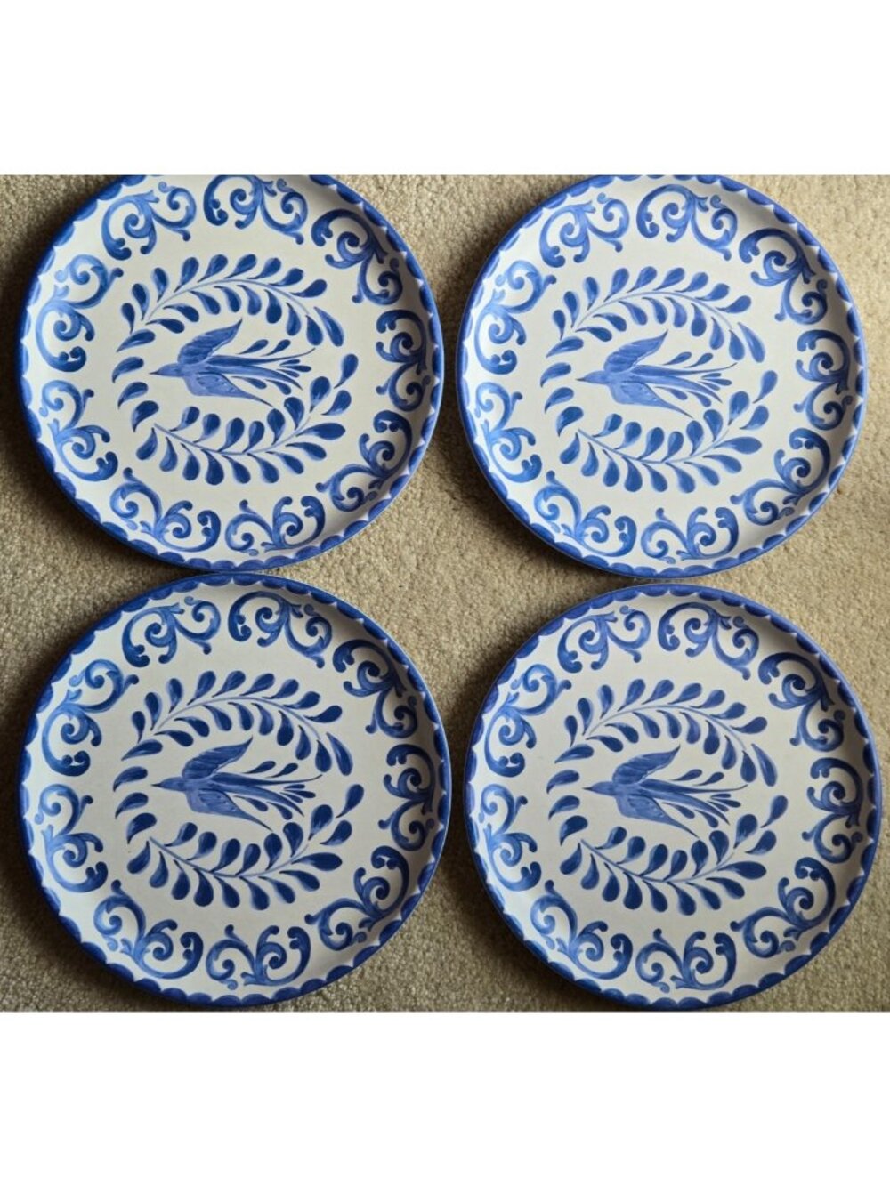 4 Melamine Matte Blue & Cream Birds Swirl - Members Mark  - 11 in Dinner Plates
